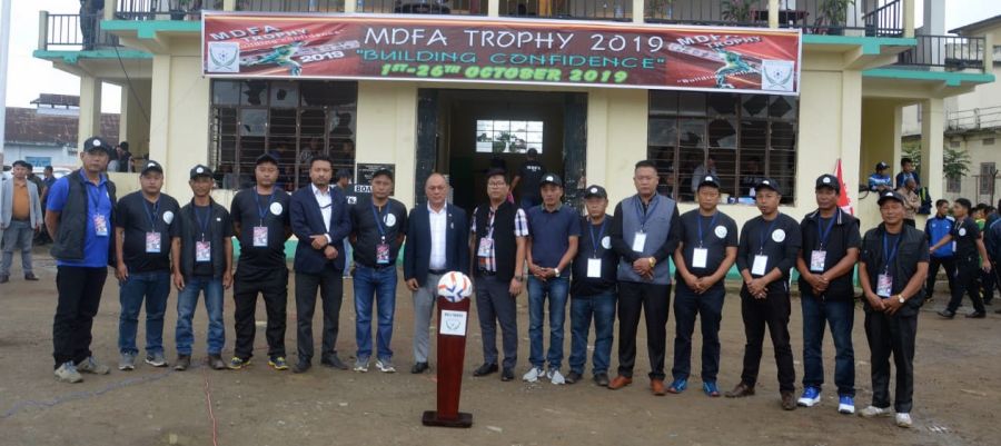 Officials of MDFA with the chief patron V. Kashiho Sangtam at the inaugural of MDFA Trophy 2019 at Imkongmeren Sports Complex, Mokokchung, October 1. (Morung Photo)