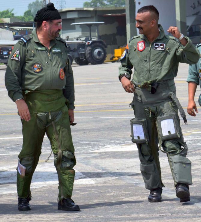 Abhinandan and Dhanoa have two things in common -- they both have ejected from their combat jets and have both fought against the Pakistanis. Photograph: IAF/Twitter