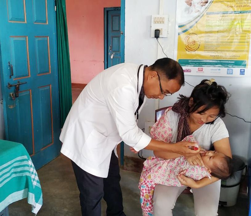 Rotavirus Vaccine was launched at District Hospital, Phek on August 2. Dr. Kolhitso Khalo, District Immunization Officer in his speech said that Rota Virus is responsible for 40% of diarrhea in under-five children and accounts for 78000 deaths in India annually. Rota virus vaccine prevents diarrhea due to rota virus infection. Dr. Wetshelo, Sr. Pediatrician administered rota virus vaccine drops to the first beneficiary. The program was attended by immunization staffs, doctors and nurses of District hospital. (Photo Courtesy: CMO office Phek) 