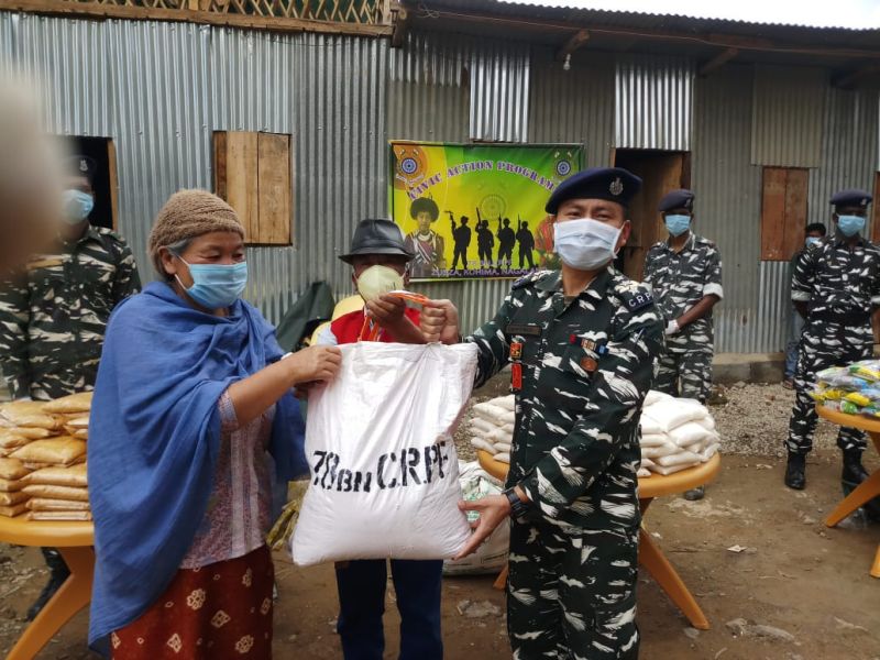 Amid nationwide lockdown in the wake of COVID-19 pandemic, the 78th CRPF Battalion undertook Civic Action Programme at Phezoucha, L-Khel, Kohima & Upper PR Hill, Kohima on April 30 and May 1 respectively and distributed ration items, sanitizers, masks etc to the needy who are struggling to earn a single meal a day. The 78Bn CRPF distributed 1400 kg Rice, 280 Kgs Dal and other essentials and preventive items residents of Phezoucha on April 30 & in Upper P.R. Hill, Kohima on May 1 in the presence of Joseph Hrimai, Assistant Commandant, Sub-ordinate officers & men of B/C 78th  Bn and other prominent members of village without organizing a formal function. 