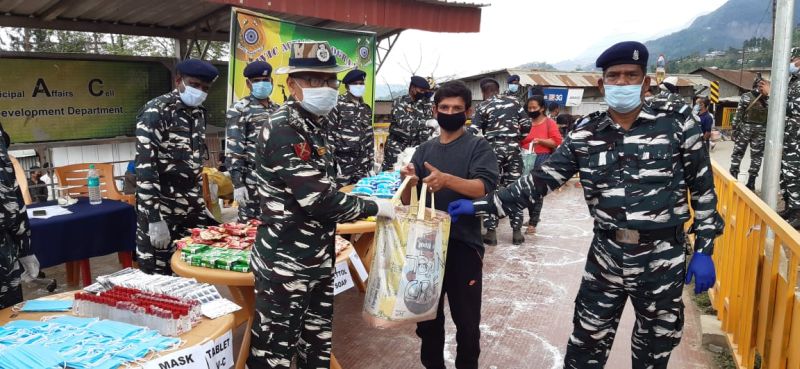 78th CRPF Battalion undertook Civic Action Programme at Chazou colony, Lerie, Kohima and distributed ration and sanitizers masks etc to the needy who are struggling to earn a single meal a day on May 2. The 78 Bn CRPF distributed 700 kg Rice and 140 Kgs Dal and other essentials and preventive items residents of Chazou colony, Lerie, Kohima in the presence of Sh Syamchand De, DIGP (OPS) Kohima, PK Mishra, 2 I/C, sub-ordinate officers and men of D/ 78th Battalion and other prominent citizens without organizing a formal function. (Photo Caption: 78th CRPF Battalion)